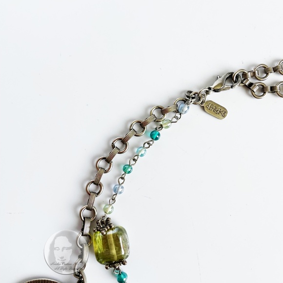 Treska Necklace Choker Beads Silver Metal Rings Stones Multi-Chain Mod Chic - Picture 6 of 10